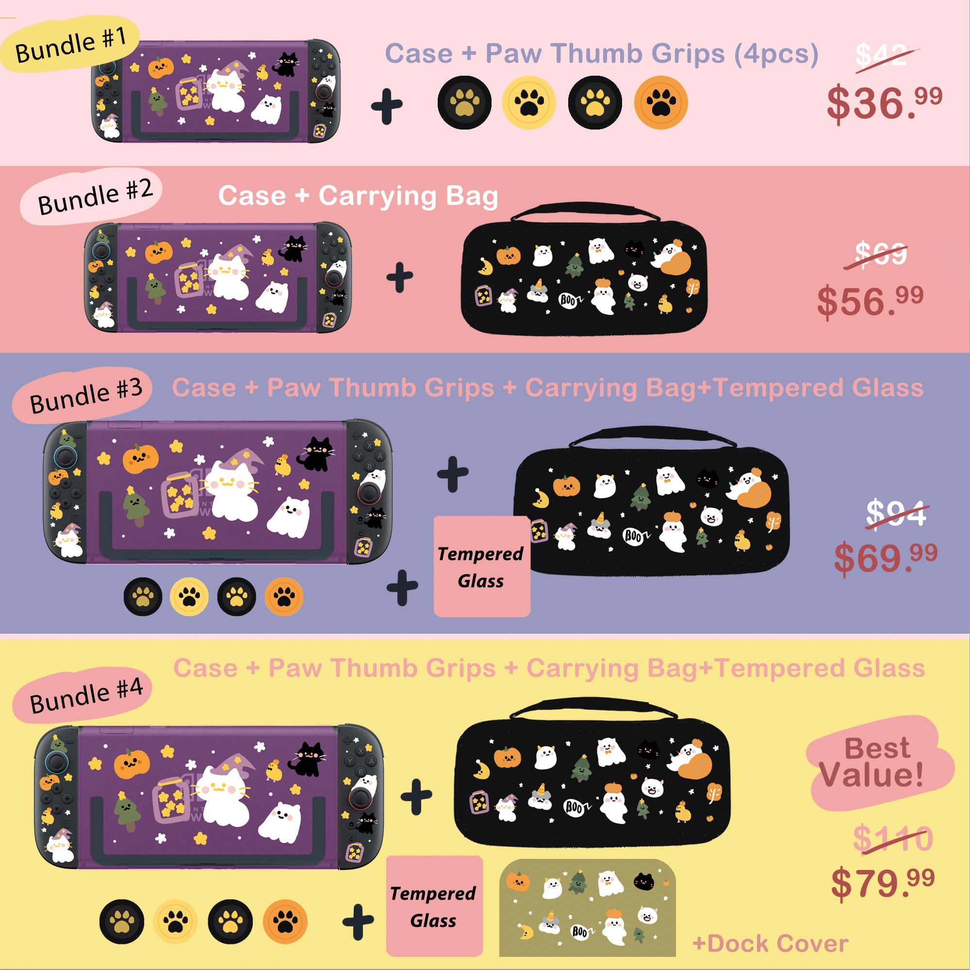 Nintendo Switch 2用 星空の森の魔法使い猫ケース、ドッキング可能な