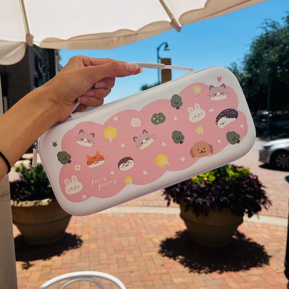 Starry Forest Fluffy Friends Carrying Bag for Switch 2, Accessories for Nintendo switch 2, Kawaii Pink Switch sleeve, cat dog animal pouch