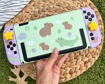 Starry Forest Capybara Crocodile Case for Nintendo Switch 2, Cute Green Switch 2 Accessories shell, kawaii joycon cover,dock, gift for gamer
