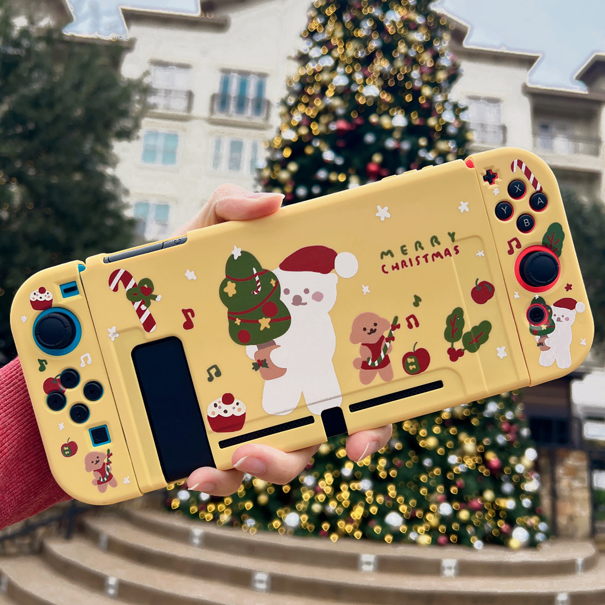 かわいいクリスマスのシロクマとプードルのNintendo Switch OLEDケース