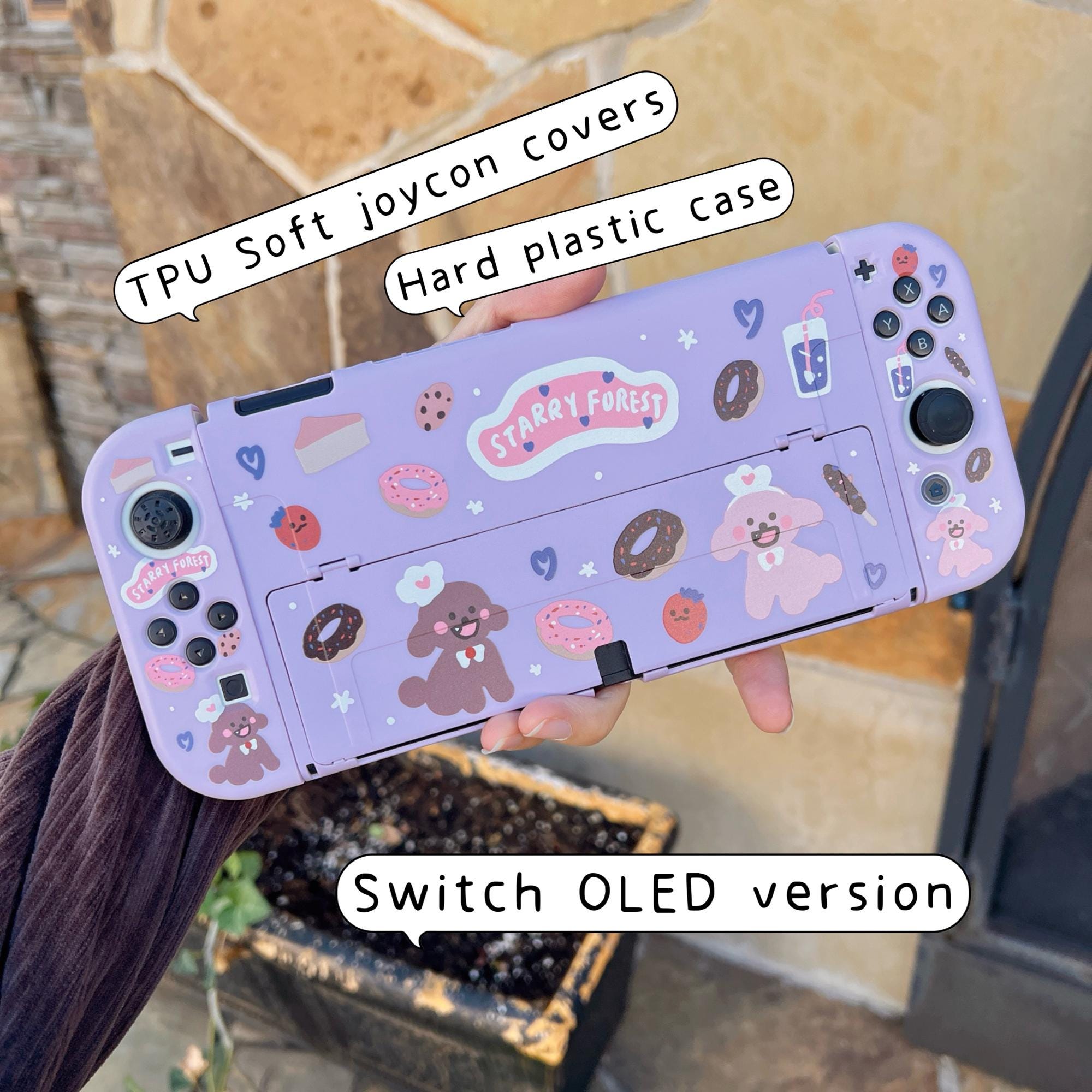 Starry Forest Poodle Bakery Case for Nintendo Switch, Cute Purple