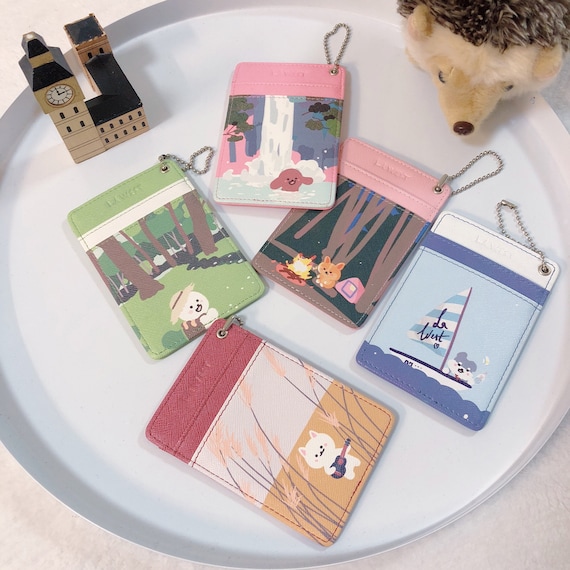 Cute Wallet Card Holder, Travel Card holder Wallet, Small Leather Wallet, Credit Card Holder, Bus Pass Holder, dog animal slim card wallet