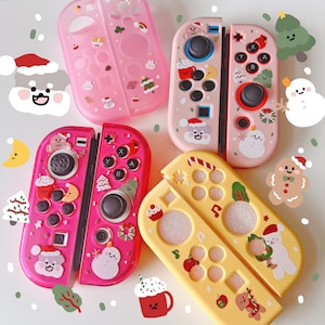 Starry Forest Cute Christmas cases for Switch joycon, Soft kawaii switch Oled joycon skin shell, tpu clear nintendo joy-con pink cover