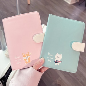Titular del pasaporte, linda funda de pasaporte, funda de pasaporte de perro rosa de cuero PU, regalo de billetera de viaje kawaii de diseño original, portada de diario
