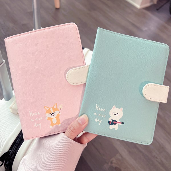 Passport Holder, cute passport cover, PU leather pink dog passport case, original designed kawaii travel wallet gift , journal cover