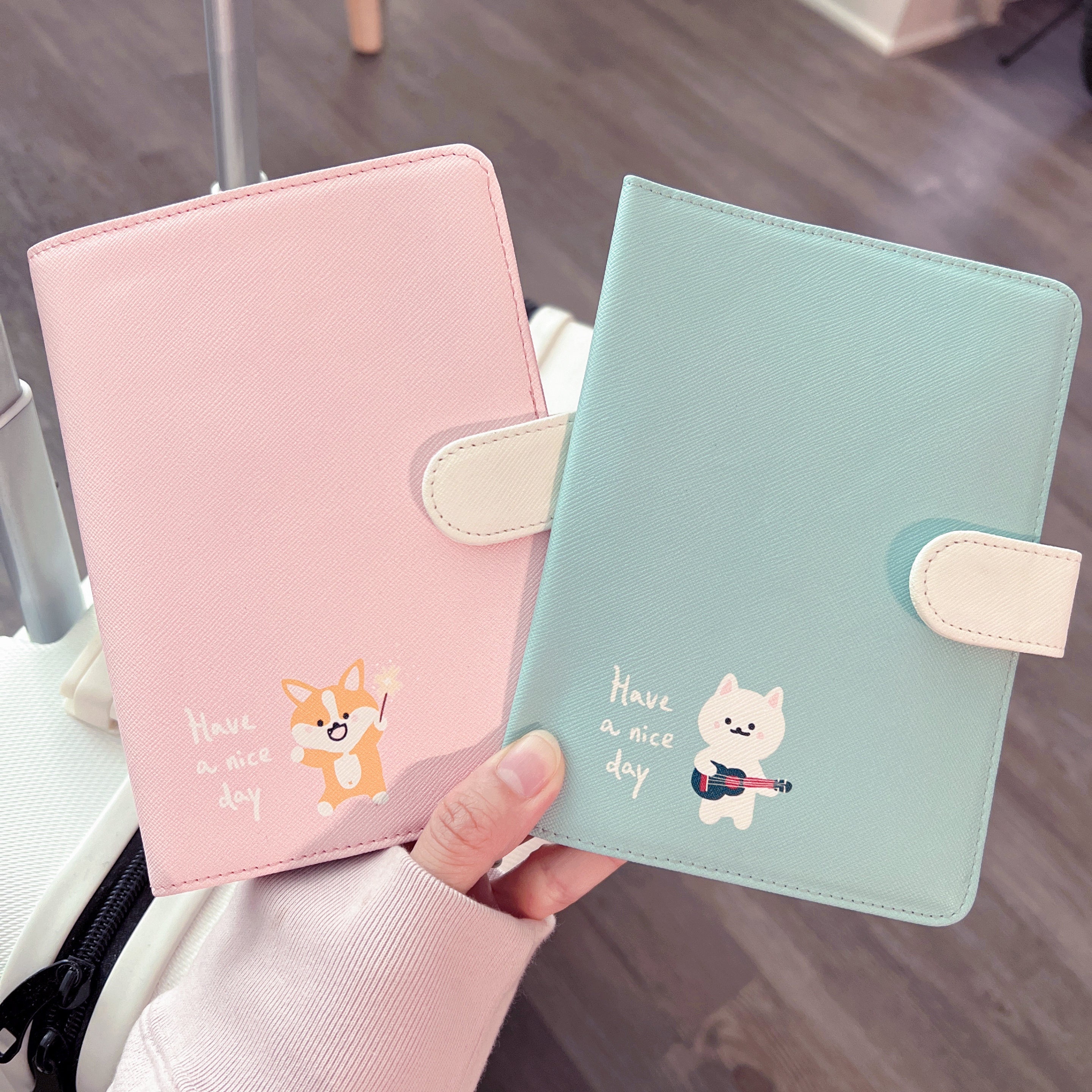 Passport Holder Cute Passport Cover PU Leather Pink Dog 