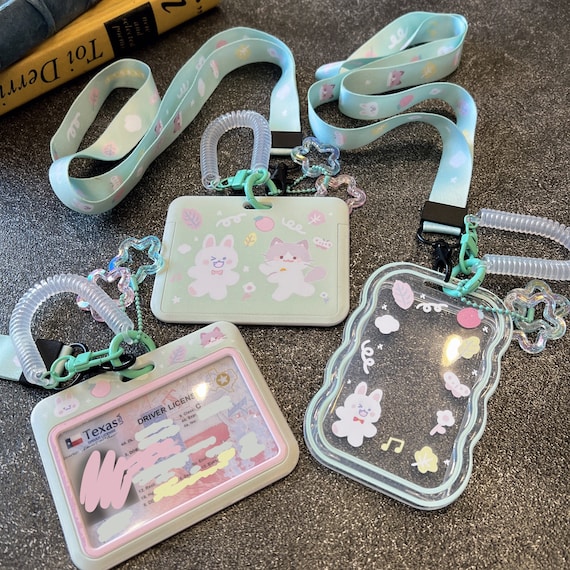Starry Forest Rabbit Cat Mint ID Badge Holder with Lanyard, Card Holder, teacher lanyard, plastic cute teacher accessory, gift for her