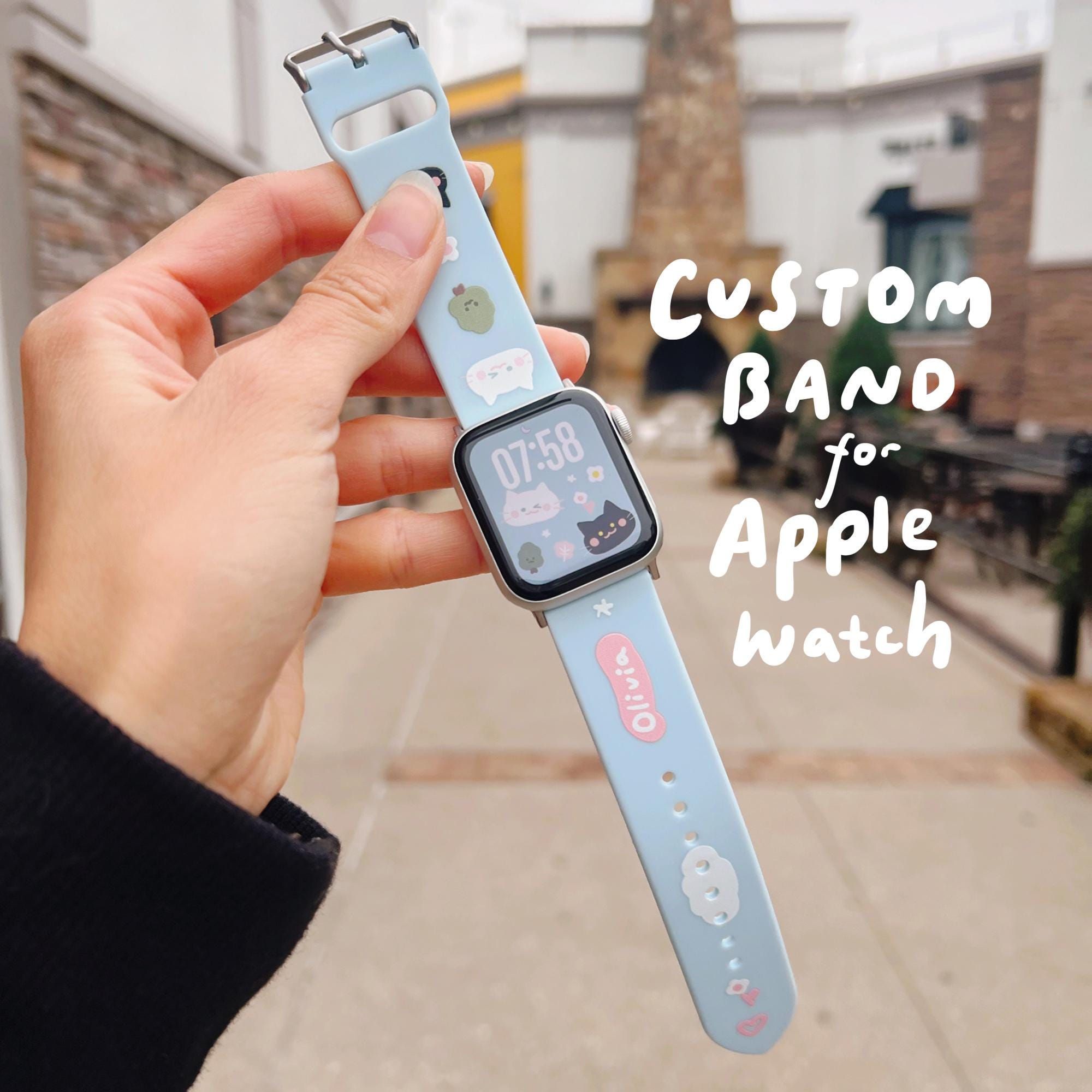 Custom Apple Watch band, Personalized cute iwatch band for 4/5/6/SE/7/8/9/10 series, kawaii cat band for Apple 38/40/41/42/44/45/46/49mm