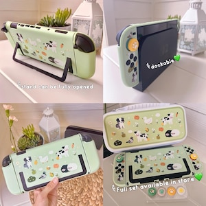 Starry Forest Case for Switch 2, Cute hard plastic Nintendo switch 2 shell, Kawaii Switch cover skin accessories, pink purple cat dog case Green-Farm animals