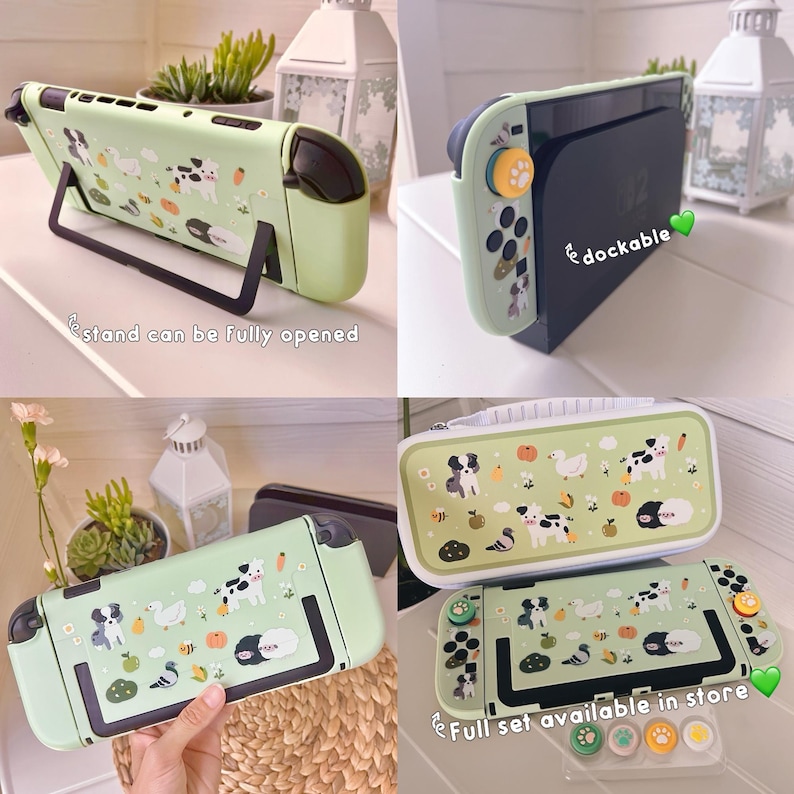 Starry Forest Case for Switch 2, Cute hard plastic Nintendo switch 2 shell, Kawaii Switch cover skin accessories, pink purple cat dog case Green-Farm animals