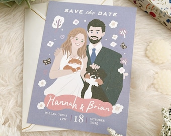 Benutzerdefinierte digitale Hochzeitseinladung, Save the Date Illustration, Paar Porträt Illustration für Einladungskarte, personalisierte Einladung