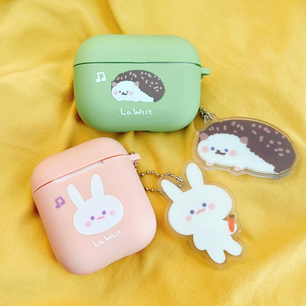 Starry Forest Cute Animals Airpods pro case, Airpods case 1st 2nd generation, TPU soft EarPods Holder with keychain, pink green yellow