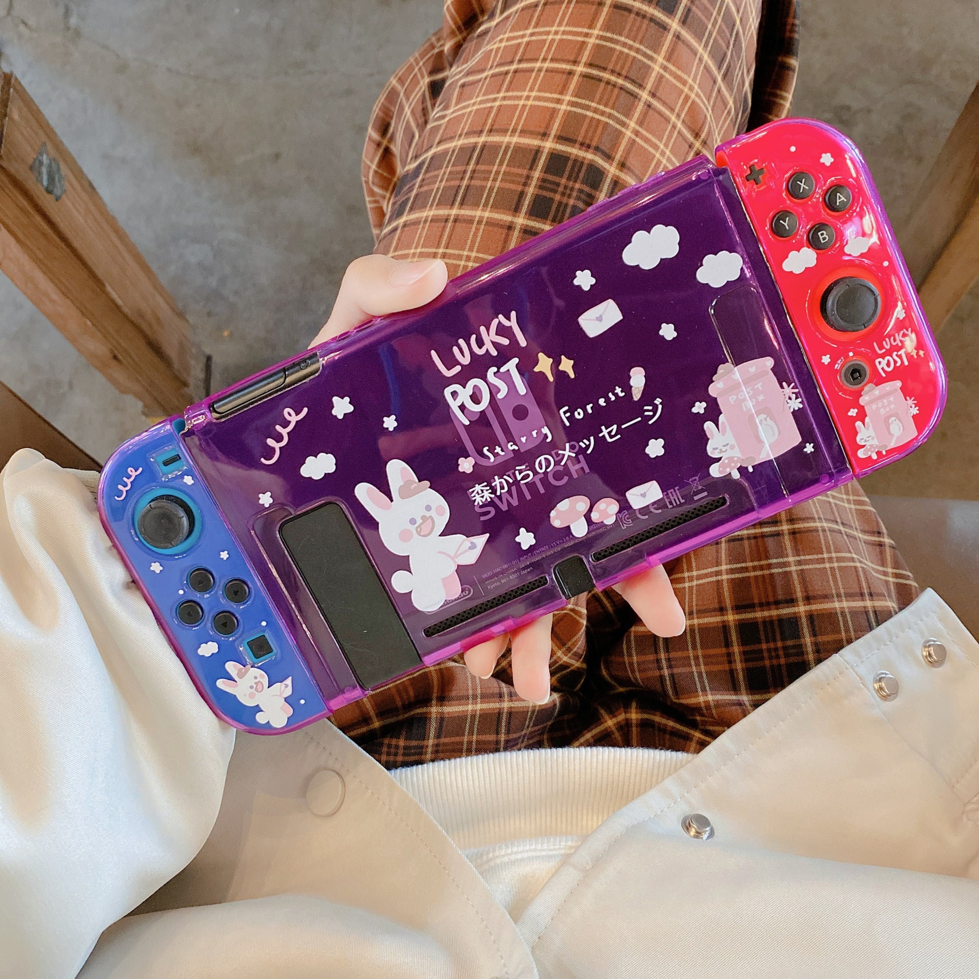 Cute Bunny Lucky Post Nintendo Switch OLED Case, Kawaii Purple