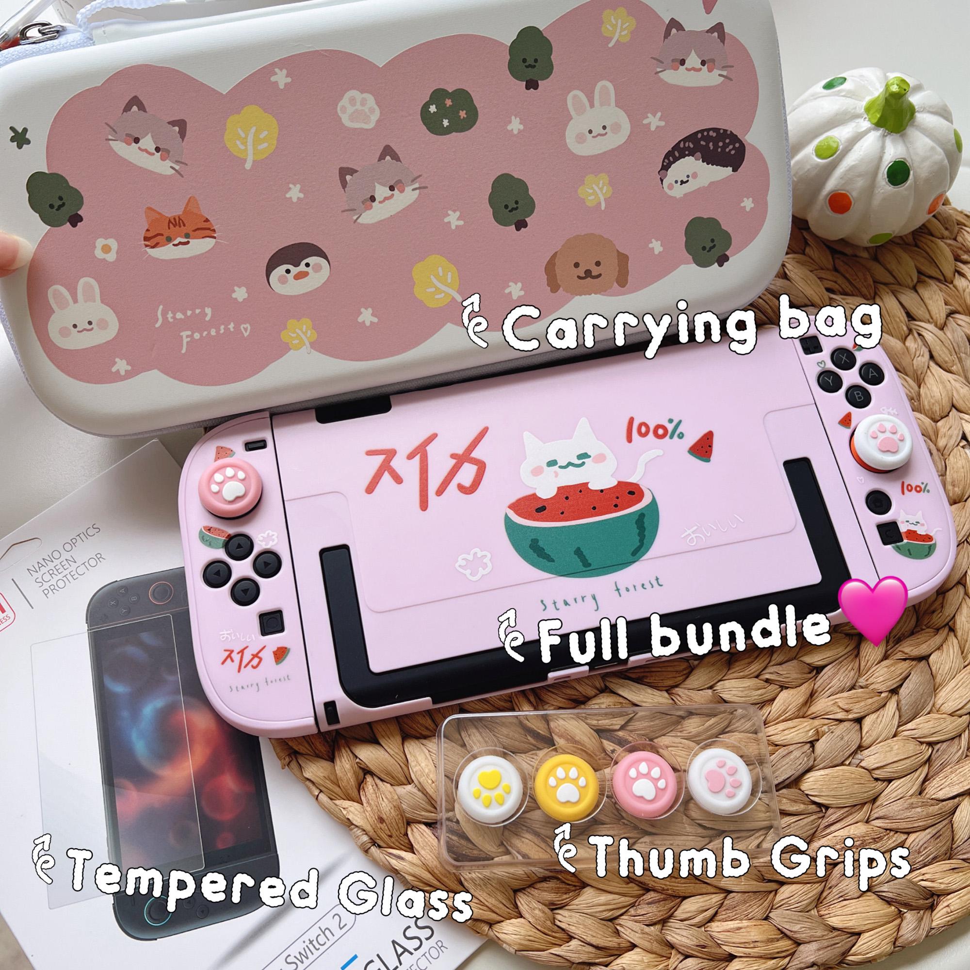 Starry Forest Watermelon Cat Case for Nintendo Switch 2, Cute Pink