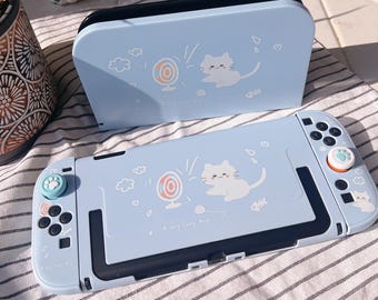 星空の森のそよ風猫ケース（Nintendo Switch 2用）、かわいい青い