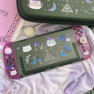 Starry Forest Case for Switch 2, Cute hard plastic Nintendo switch 2 shell, Kawaii Switch cover skin accessories, pink purple cat dog case Frost Black-Cats