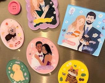 Custom Portrait Magnets of You and/or Your Pet, Custom Pet Magnets, Gift for Pet Lovers, Personalized Magnets, Cute Cat Dog Fridge Magnet