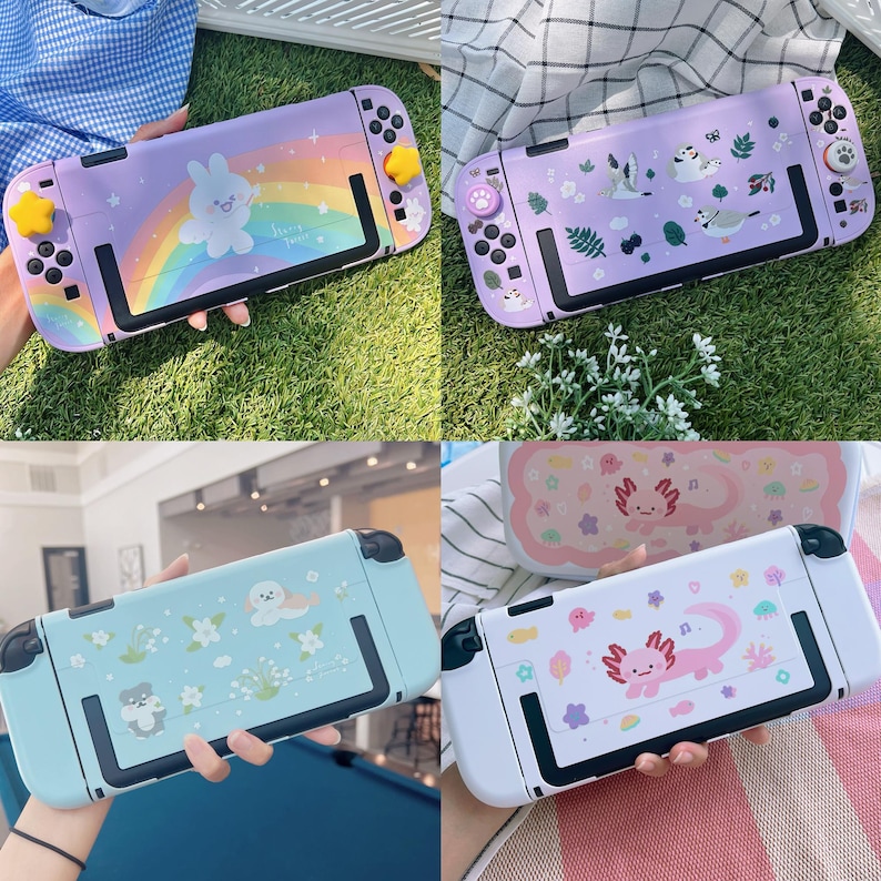 Starry Forest Case for Switch 2, Cute hard plastic Nintendo switch 2 shell, Kawaii Switch cover skin accessories, pink purple cat dog case image 4