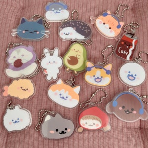 Cute dog cat keychain, animal keyring, small acrylic pet keychain, cartoon art style corgi shiba bichon keychain, kawaii dog stuff gift