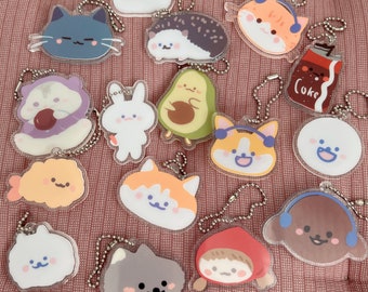 Cute dog cat keychain, animal keyring, small acrylic pet keychain, cartoon art style corgi shiba bichon keychain, kawaii dog stuff gift