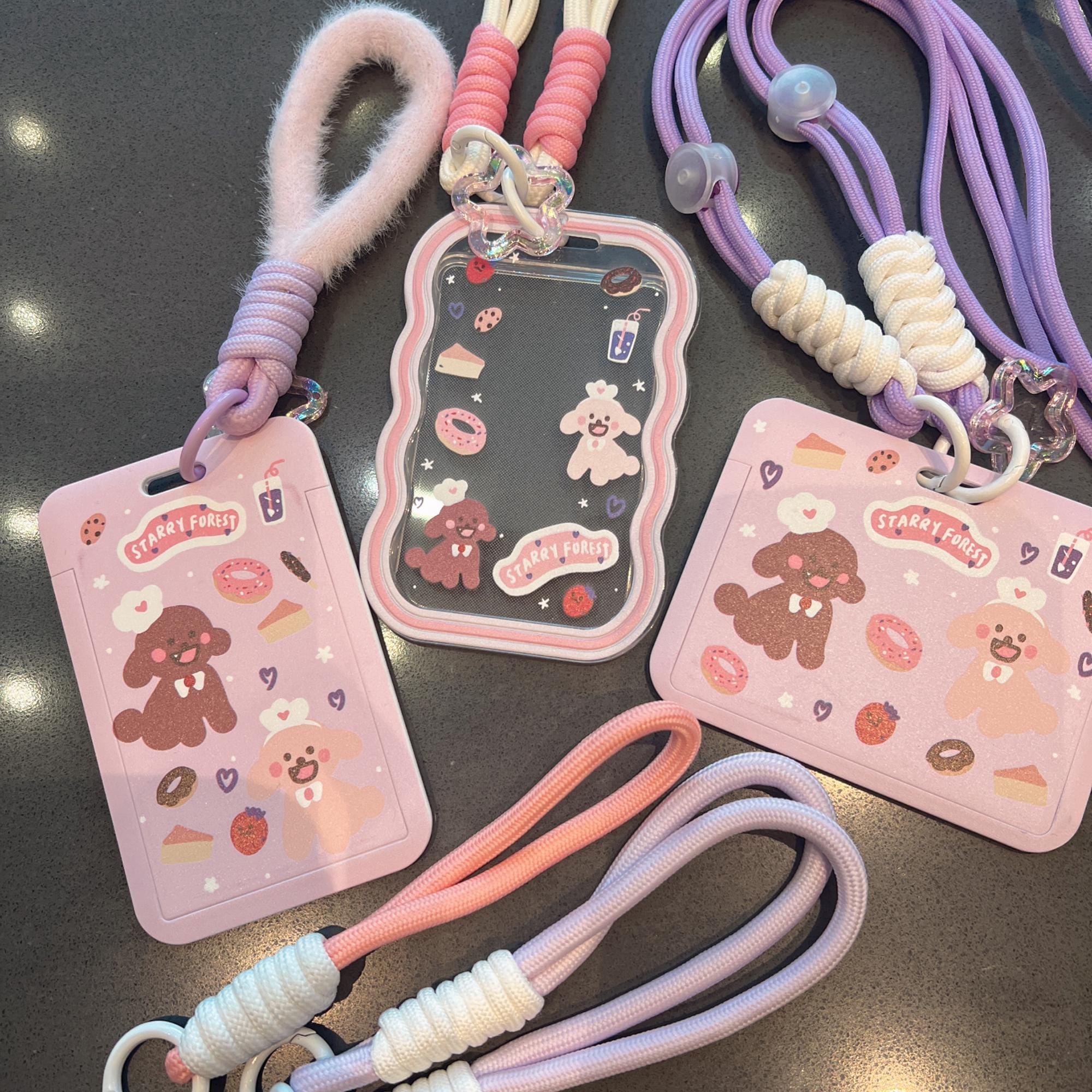 Starry Forest Poodle Bakery ID Badge Holder with Lanyard, Purple pink Cute Card Holder, teacher lanyard, teacher accessory, gift for her