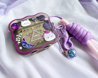 Starry Forest Cat Divination Case for AirPods 1/2/3/pro/pro2 Generation, cute box cases with keychain and lanyard