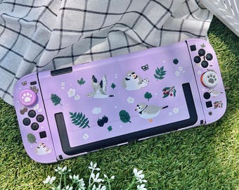 Starry Forest Piping Plover Bird Case for Nintendo Switch 2, Cute Switch 2 Accessories shell, purple kawaii joycon covers, gift for gamer