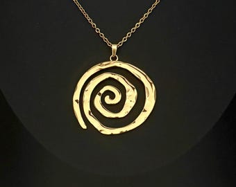Spiral Necklace, Waterproof Spiral large charm/Swirl/Stainless Steel/Spiral Gold Necklace, Gift for Her, Anniversary/Birthday/Christmas Gift