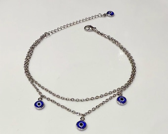 Anklet, Silver Anklet, Evil Eye Anklet, Gift for Her, Holiday/Beach/Summer Jewellery, Stainless Steel Handmade Anklet