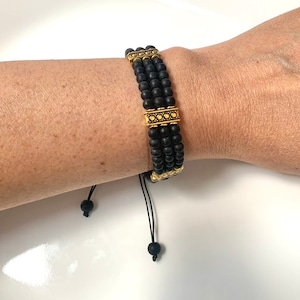 Natural stone Bracelet, Natural Stone layers Bracelet, Matte Black/Beaded/Unisex/Adjustable/3 Layers Bracelet, Bithday Gift, Unisex gift