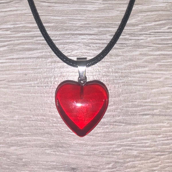 Beautiful Handmade Red Heart Pendant With Waxed Cord,  Heart, Love, Red Heart Necklace, Anniversary/Valentine/Christmas/Mother’s Day gift