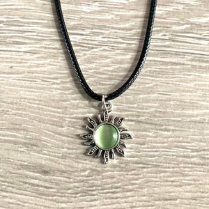 Sun Charm Necklace, Birthday/Valentine Gift, Sun Charm with Waxed Cord Necklace, Green Sun charm necklace, Charm Necklace