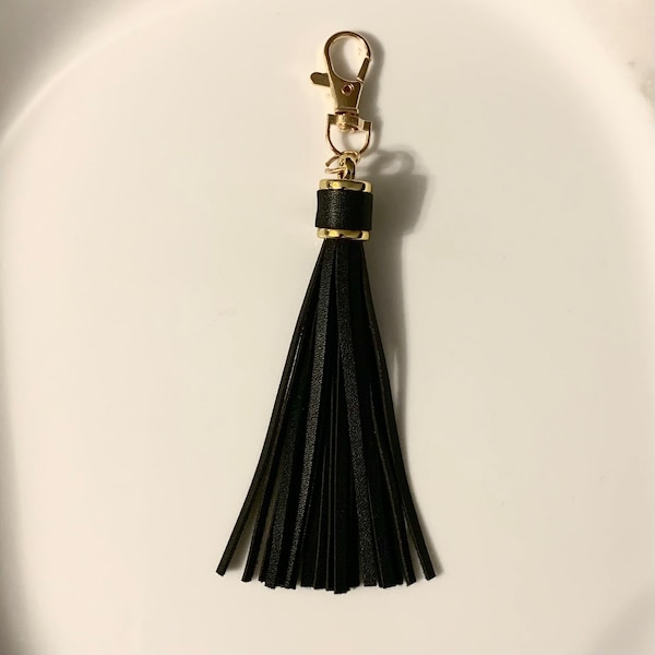 PU Leather Handbag Charm, Tassel / Handmade / Gold / Black Charm, Purse Charm, Tassel Keychain, Birthday gift, Gift for Her, Bag Accessories