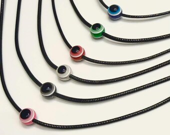 Evil Eye Necklace, Protection Amulet, Waxed Cord with Evil Eye charm, Turkish Jewellery, Unisex Gift, Handmade Evil Eye Black Necklace