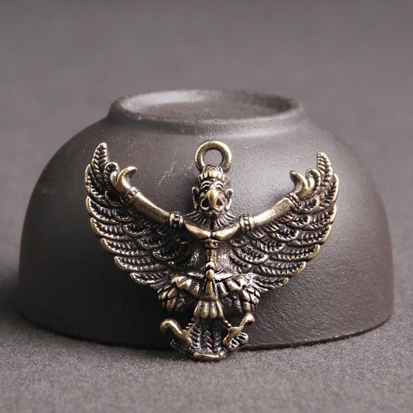 Brass Garuda Pendant - Retro Carved Thunder Bird Keychain
