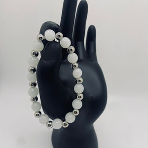 Cloudy White Beaded Bracelet with Silver Spacer Beads