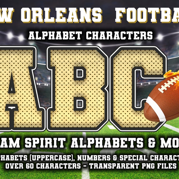 Digital Download New Orleans Varsity Style alphabet set | Bold Letters | PNG clipart | Bundle alphabet Pack | Letters and numbers