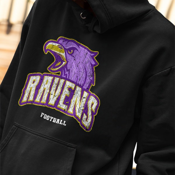 Baltimore Football distress fan art ravens logo worn down design hoodie. Gift for him or gift for her. Unisex Hoodie