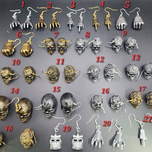 Pendientes de calavera, pendientes de Thing from Wednesday, pendientes de Jason X