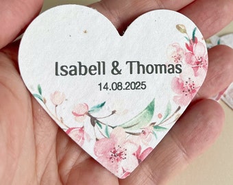 Etiquetas de corazón de boda, corazones de papel de semilla, etiquetas de regalo personalizadas, formas de corazón plantables a granel gracias papel de semilla de favor de boda