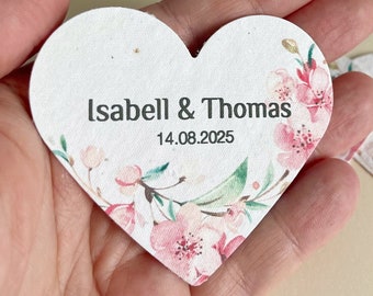 Bruiloft hart tags, zaadpapier harten, gepersonaliseerde cadeaukaartjes, bulk plantbare hartvormen Bedankt bruiloft gunst zaadpapier