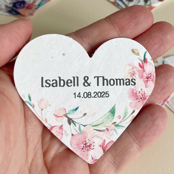 Wedding Heart Tags, Seed Paper Hearts, Personalized Gift Tags, Bulk Plantable Heart shapes Thank you Wedding favor Seed paper