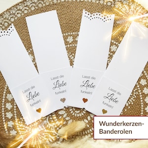Lasst unsere Liebe leuchten: Wunderkerzen / Knicklicht Karten Hochzeit, Schilder für Knicklichter, 20 Stück, WEISS & HERZ, personalisierbar
