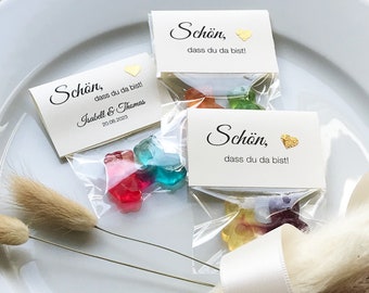 Wedding favor: Hand in hand for a lifetime – It&#39;s great that you&#39;re here. Bear couple, personalized, cream, set of 10