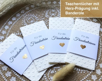 Embossed handkerchiefs heart with banderole "For the tears of joy", with golden HEART, from 10 pieces, (WITHOUT personalization).