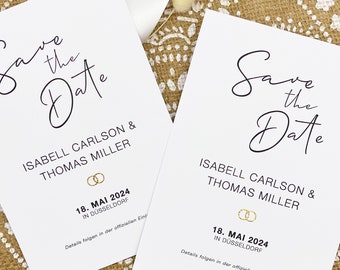 Save the Date Hochzeit mit goldenen/silbernen Ringen, 10 Karten DIN A6, minimalistisch, edel, Verkündung Hochzeitstermin, Einladung Hochzeit