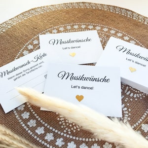 Musikwunschkarten Hochzeit - Musikwünsche Hochzeit, Edle Karten in WEISS mit glitzerndem Herz GOLD, 25 Stück