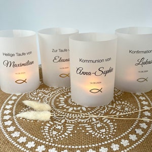 Lanterna battesimo/coprilumino per comunione, cresima, decorazione tavola per celebrazioni cristiane, pergamena pregiata/carta trasparente, personalizzata