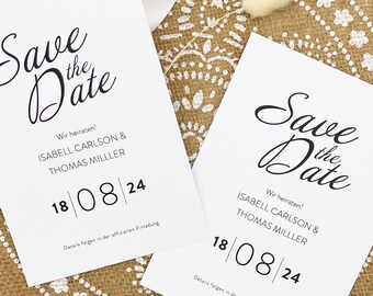 Save the Date Hochzeit, 10 Karten DIN A6, kalligrafisch, minimalistisch, schwarz/weiss, edel, Verkündung Hochzeitstermin, Einladung Hochzeit