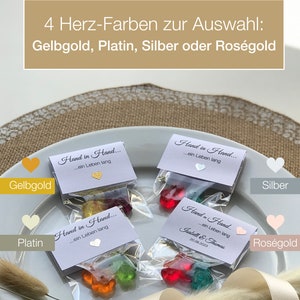 Gastgeschenk zur Hochzeit: Hand in Hand ein Leben lang Schön, dass du da bist. Bärchen-Pärchen,Gummi-Bärchen personalisiert,WEISS 10er Set Bild 2